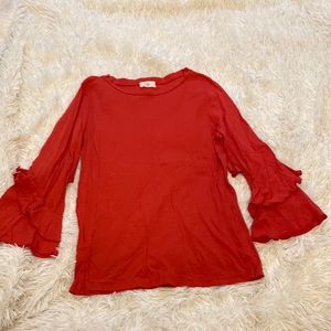 Long ruffle sleeve red/orange shirt - XS
